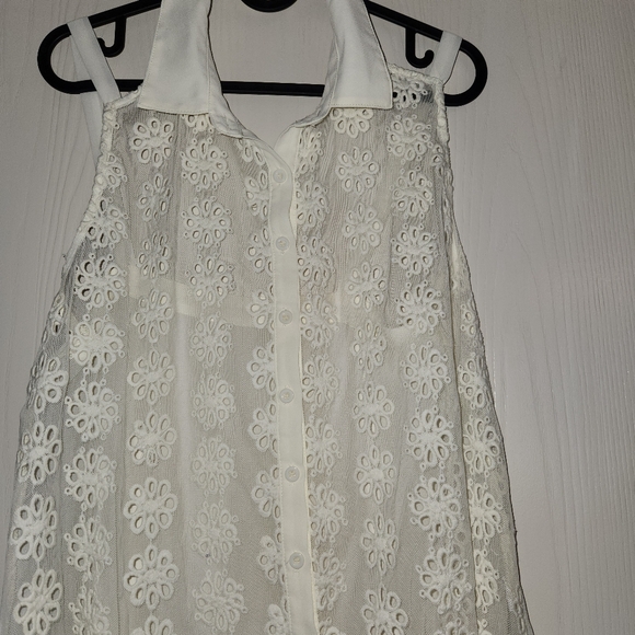 White sheer floral blouse L - Picture 4 of 6